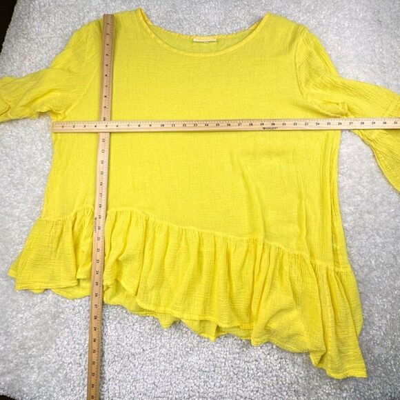 Bryn Walker Franci Cotton Gauze Asymmetrical Ruffle Top Yellow - Picture 8 of 9